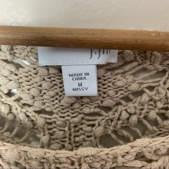 [J. Jill] Tan Open Knit 3/4 Sleeve Tunic Length Boho Sweater - Picture 7 of 10